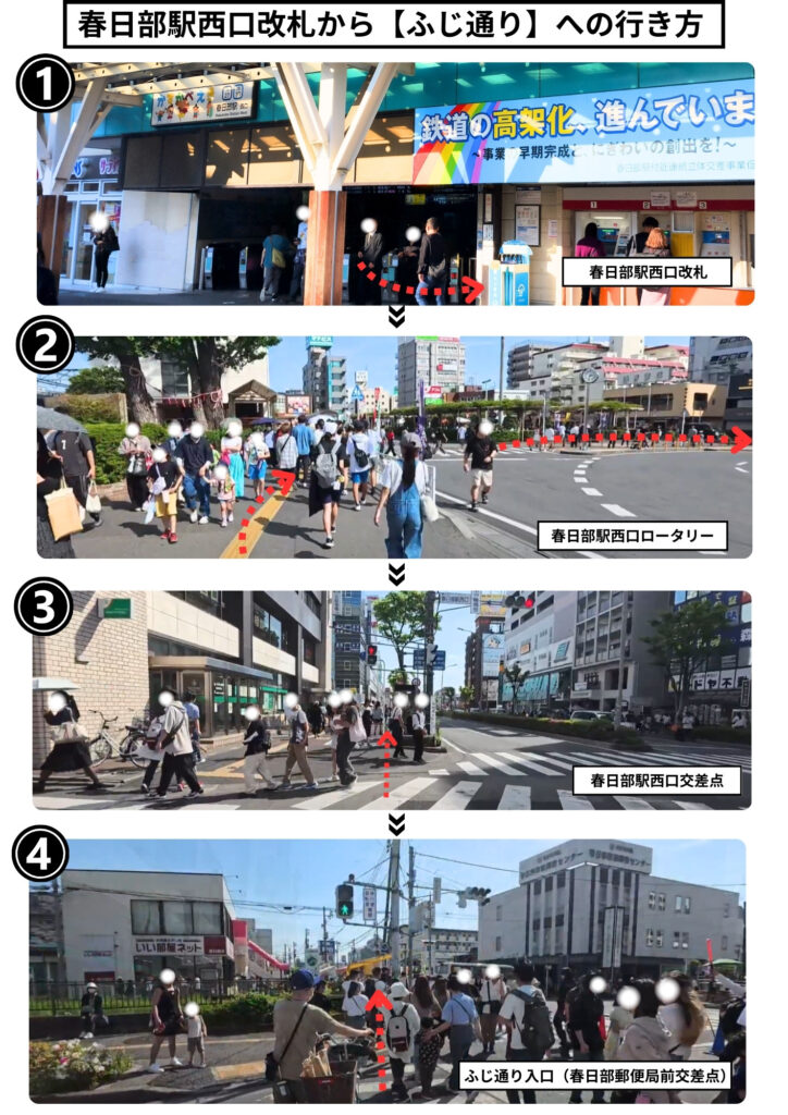 春日部駅西口改札から「ふじ通り」へのアクセス