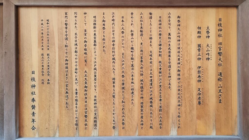 日枝神社:由緒板